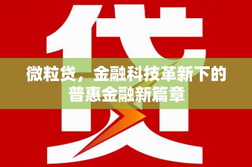 西青微粒贷，金融科技革新下的普惠金融新篇章